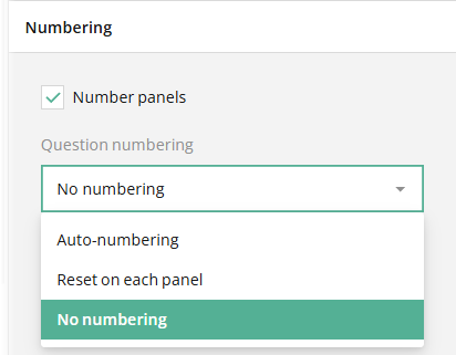 How to remove numbers from questions nested within a panel